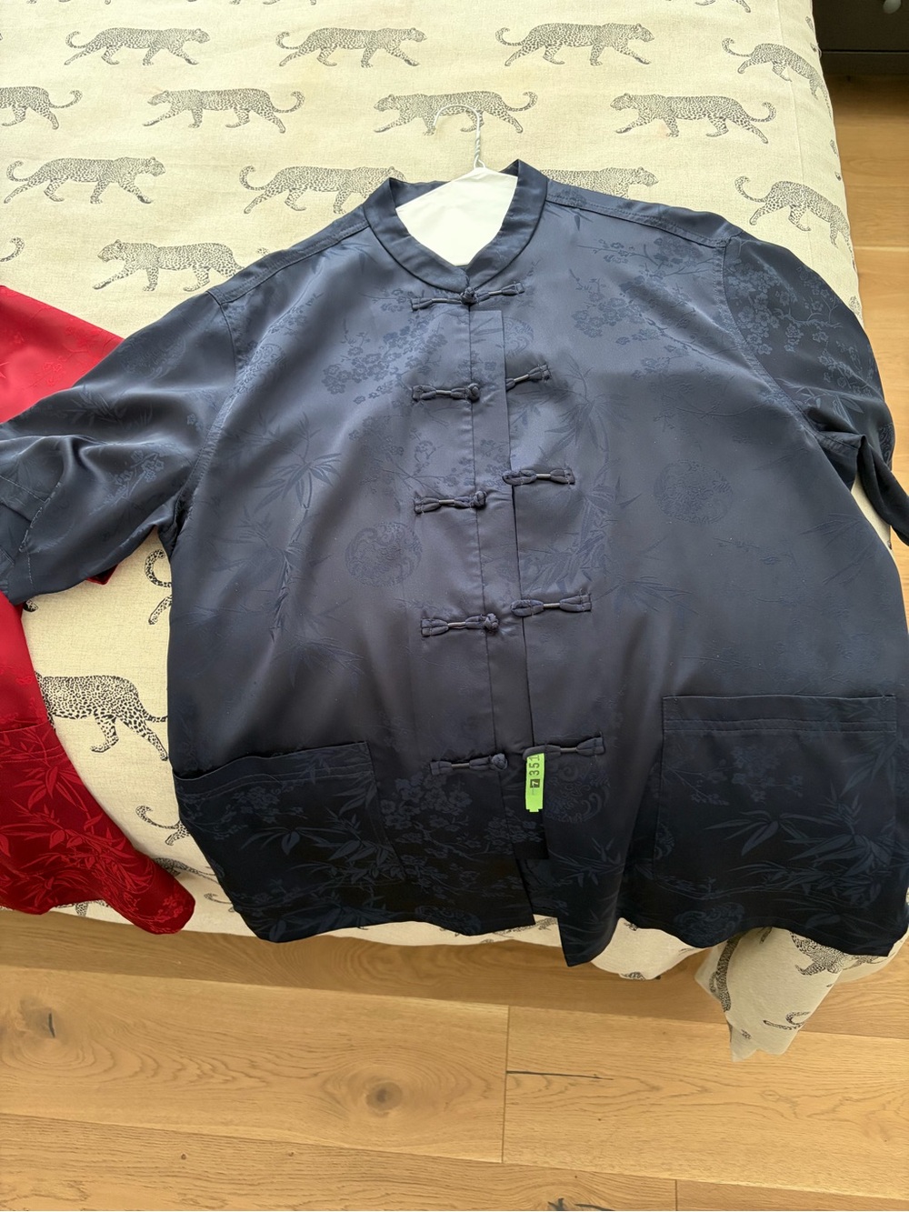 Two Satin Mandarin Collar shirts Red and Blue.